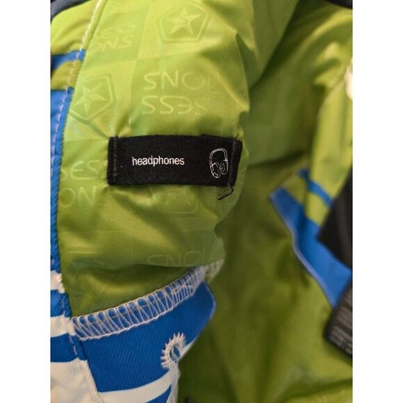 Sessions Terrain Striped Jacket Green & Blue Hooded Waterproof skiing snowboard - Picture 14 of 16